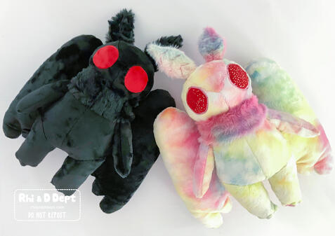 Custom mothman plush stuffed animals by Rhi and D Dept.