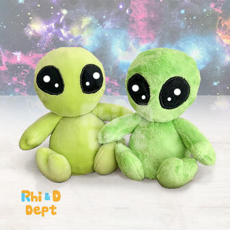 Cute chibi alien plush stuffed animals custom made by Rhi and D Dept.