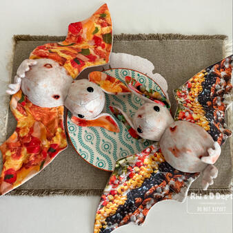 Custom beezeeart burrito bat plush stuffed animals by Rhi and D Dept.